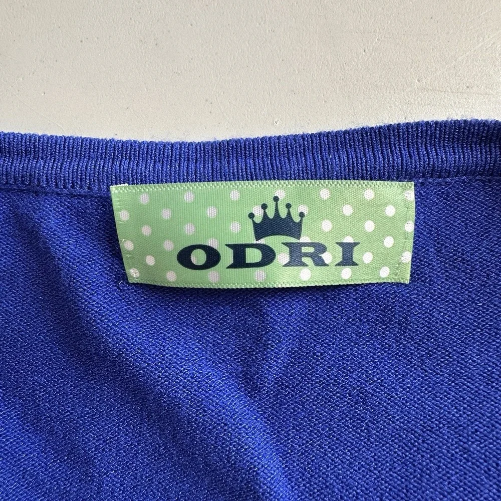 Odri Womens Sweater Sz S (?) Button Down Cardigan Royal Blue 3/4 Sleeve READ